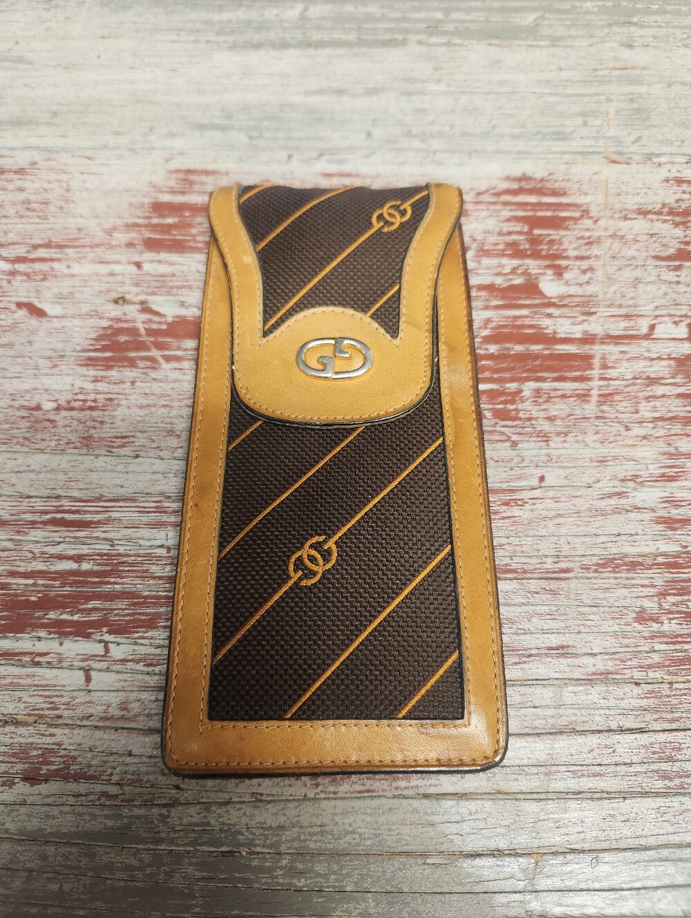 Vtg Gucci Eyeglass Case Brown GG Monogram Jacquard Leather Made Italy 1980s COA